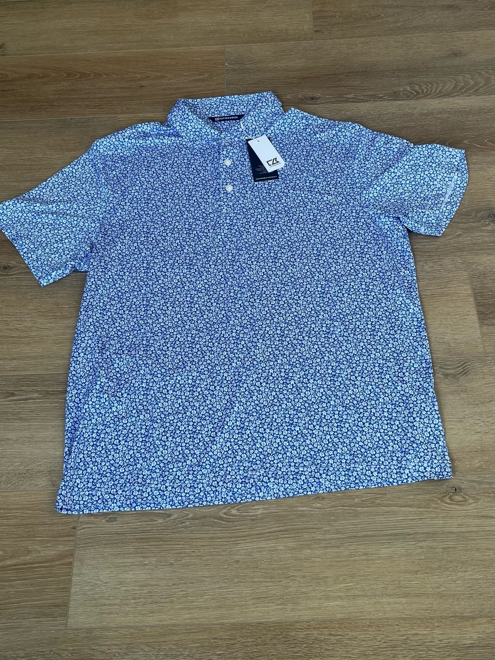 Cutter and Buck Men's Blue Floral Polo Shirt - Size Large